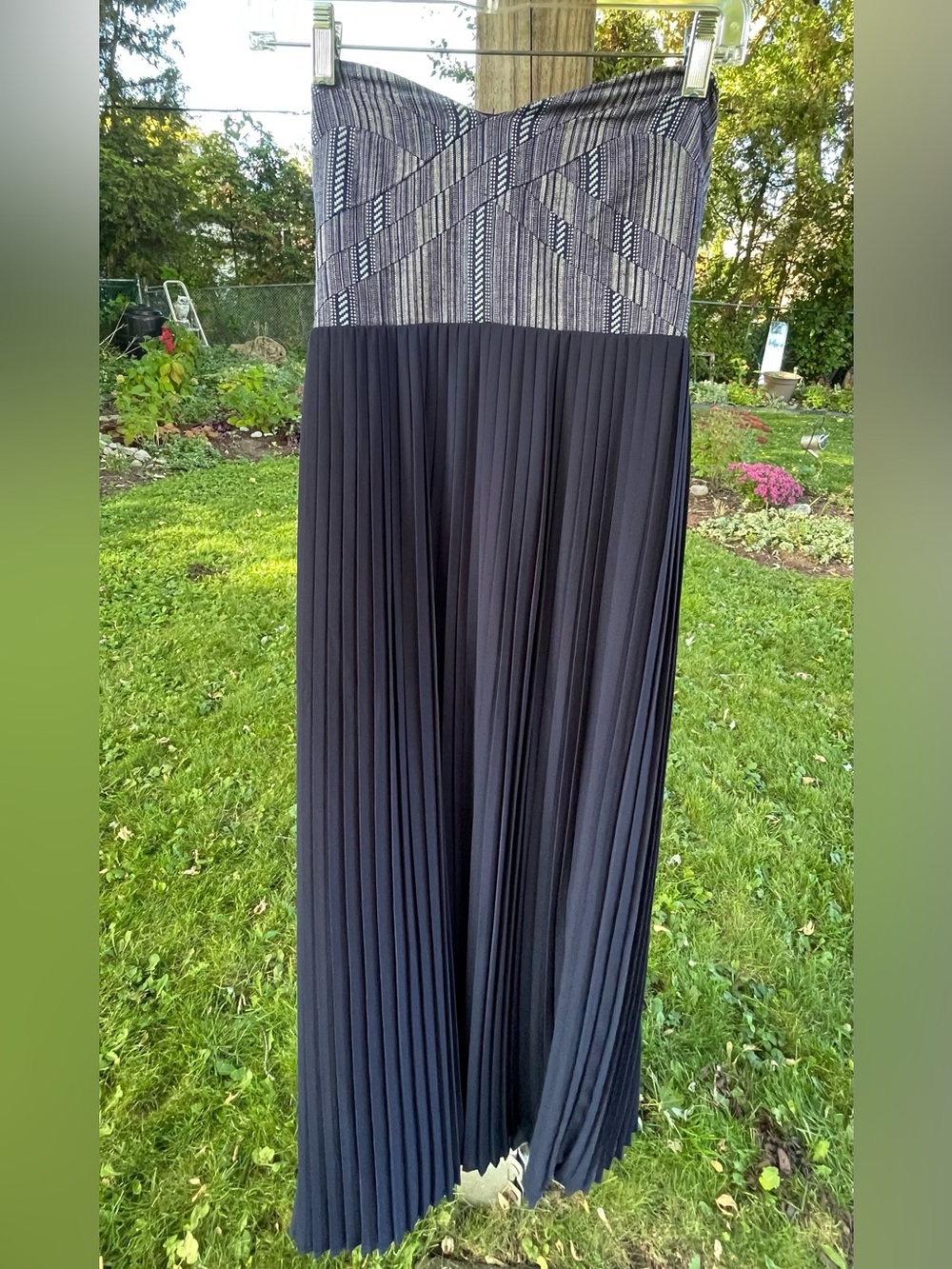 Sabine Blue Strapless Pleated Maxi Dress Size